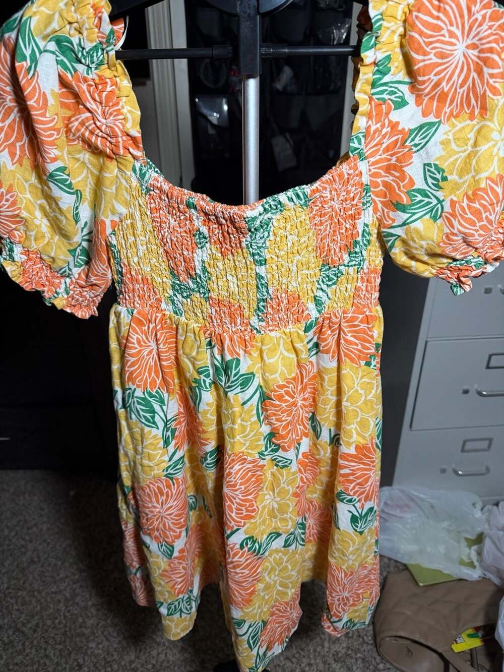 House of Harlow 1960 Floral Smock Puff Sleeve Mini Dress